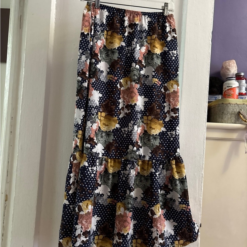 Chris & Carol Yellow and Pink Tiered Maxi Skirt Casual